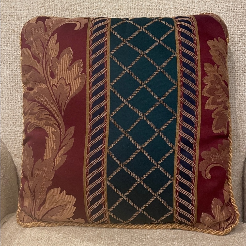 Elegant Burgundy and Green Decorative Pillow Newport brand - damask and pattern
